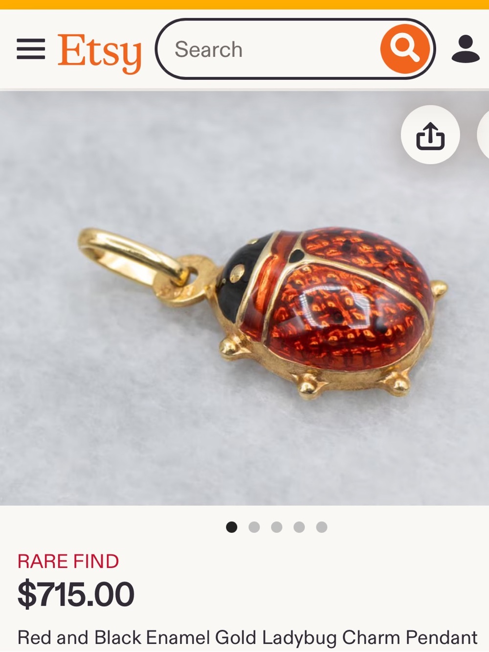 14k solid gold Red Ladybug Charm - Picture 3 of 5